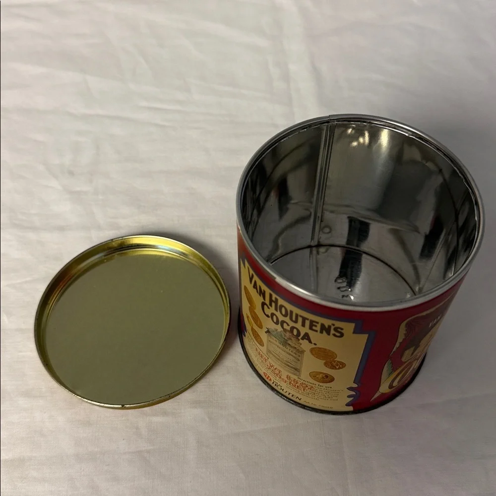Van Houten’s Cocoa Tin Vintage Red Metal Container Advertising Holland